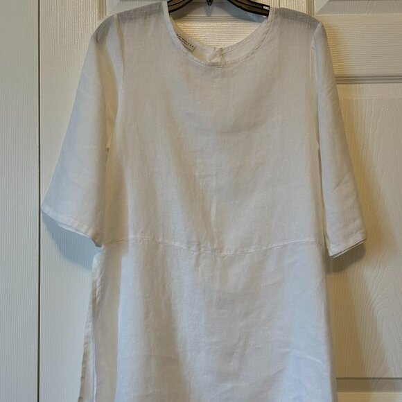 Bryn Walker Linen White Tunic Top with side slits - Picture 5 of 13